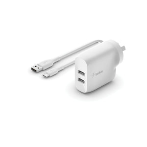 Belkin Dual USB-A Wall Charger 24W USB-A to USB-C Cable