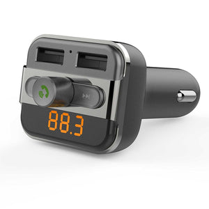 Porodo 3.4A Car Charger,Built-in Mic FM Transmitter (Gray)